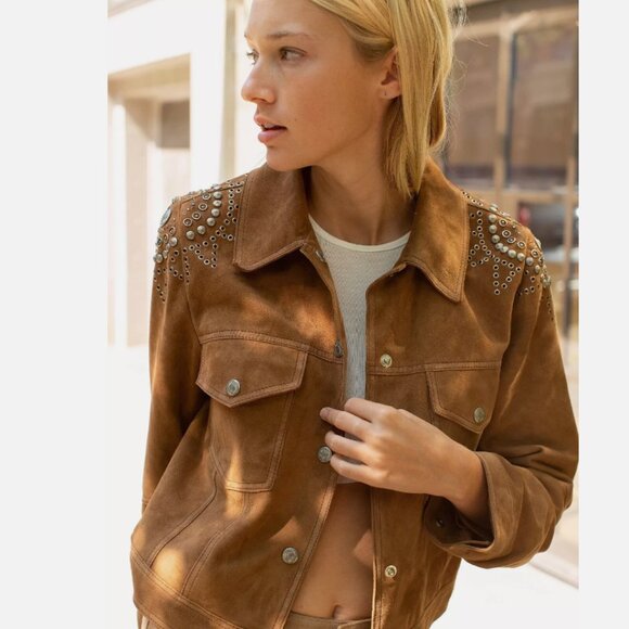 New Free People Jaya Suede Shirt Jacket Size Medium MSRP: $498 - Picture 2 of 4